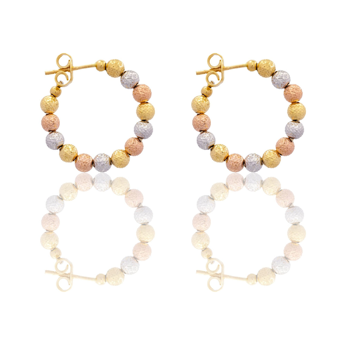 Orecchini Oro Bianco, Oro Giallo, Oro Rosa Oro 18 carati Cerchi Milleluci Solo Oro diametro esterno cm.2 diametro sfera mm.4
