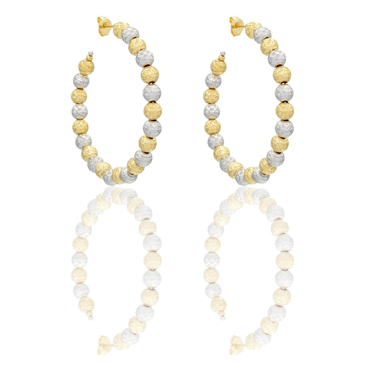 Orecchini Oro Bianco, Oro Giallo Oro 18 carati Cerchi Milleluci Solo Oro diametro esterno cm.5 diametro sfera mm.6