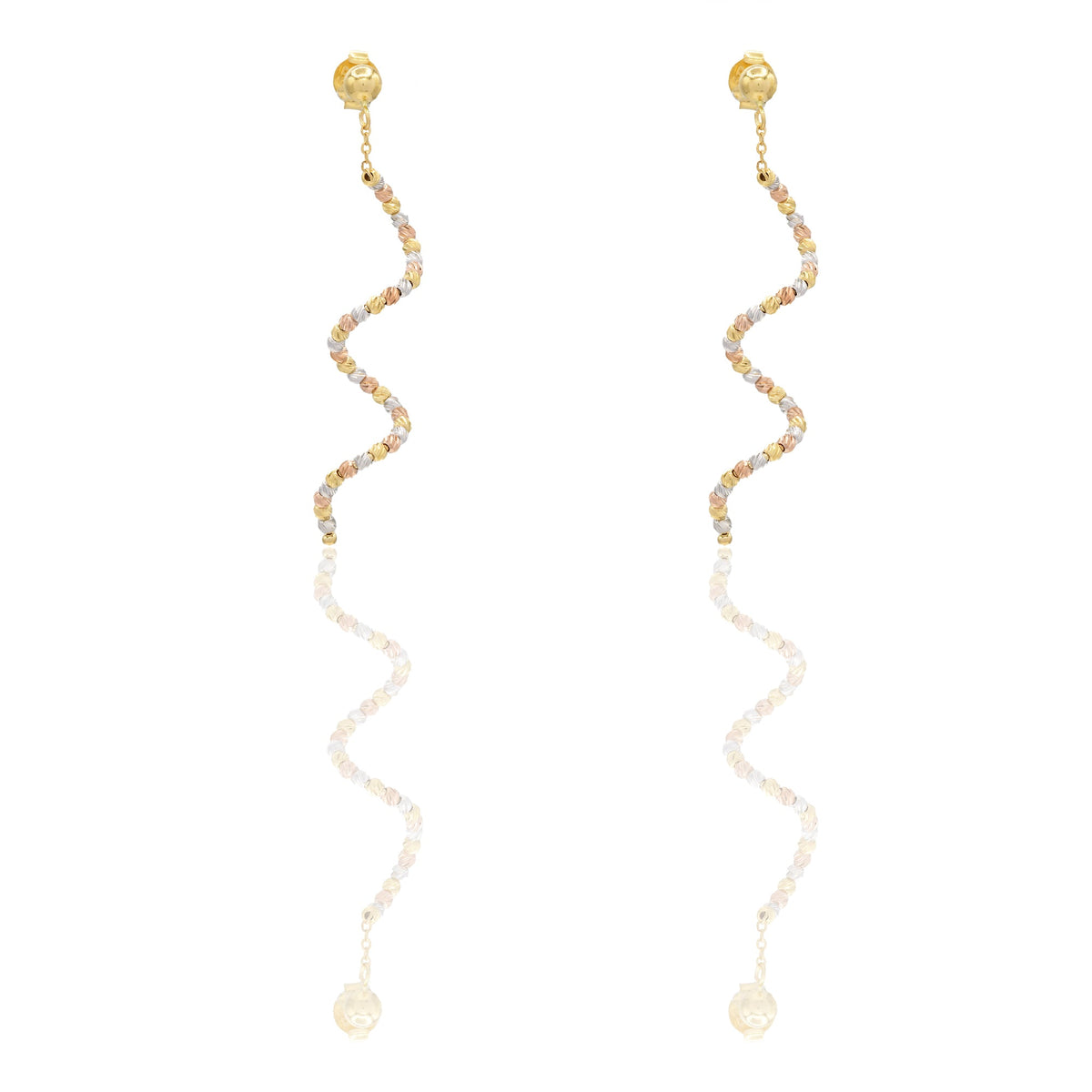 Orecchini Oro Giallo Oro Bianco, Oro Rosa Oro 18 carati Spirale Sfera Slash Solo Oro Lunghezza cm. 5 sfera mm. 2