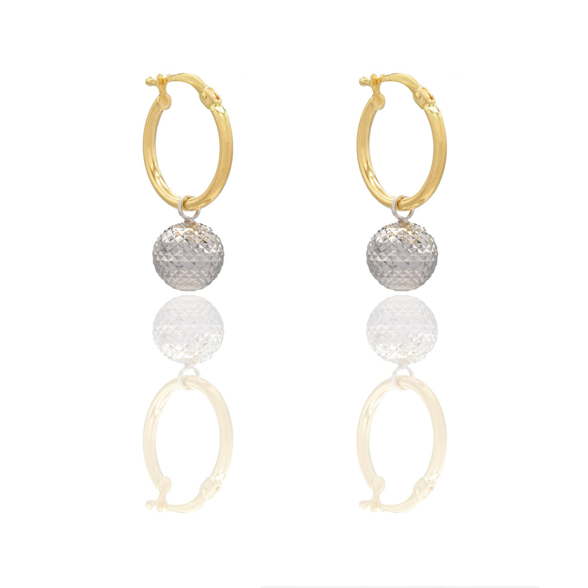 Orecchini Oro Giallo Oro Bianco Oro 18 carati Cerchio con sfera Milleluci Solo Oro Diametro interno cm. 1 sfera mm. 8