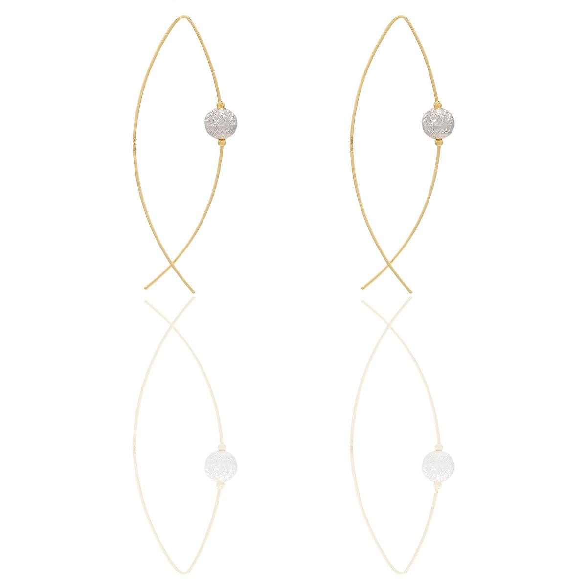Orecchini Oro Giallo, Oro Bianco Oro 18 carati Pendenti con Sfera Milleluci Solo Oro Lunghezza cm.6 sfera mm. 10