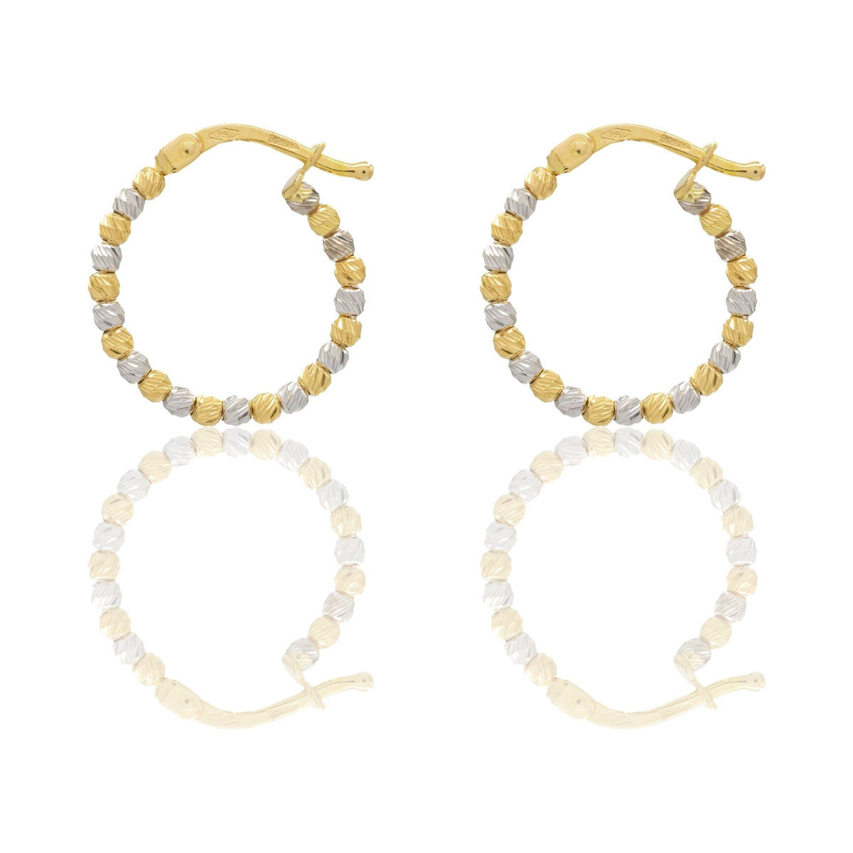Orecchini Oro Giallo Oro Bianco Oro 18 carati Cerchi Slash Solo Oro diametro esterno cm.1,5 diametro sfera mm.2
