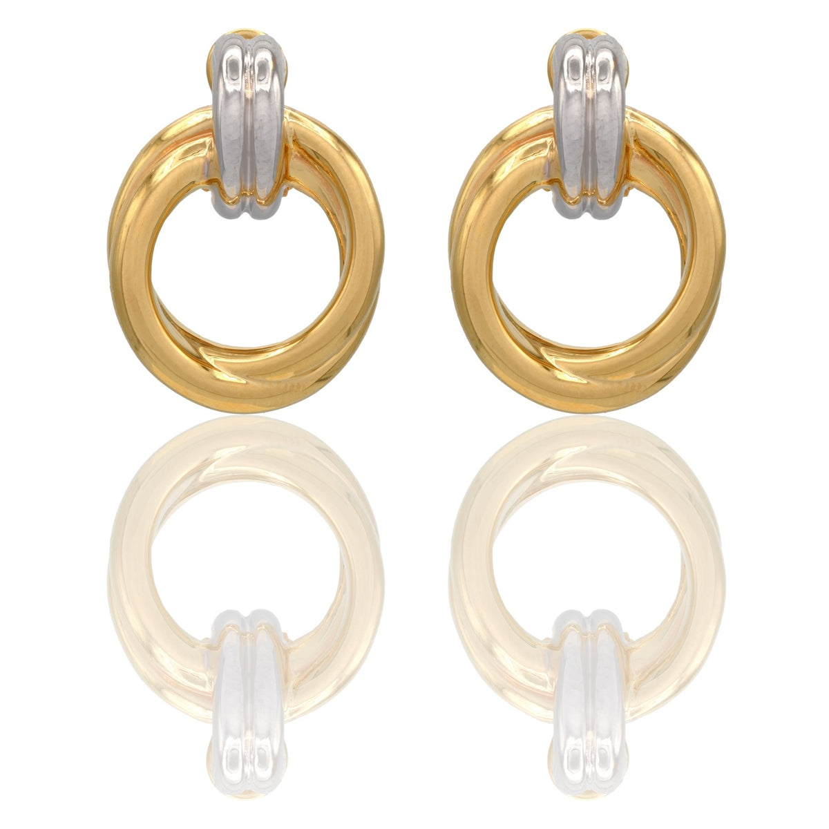 Orecchini Oro Giallo Oro Bianco Oro 18 carati Doppio Cerchio Aqua Solo Oro