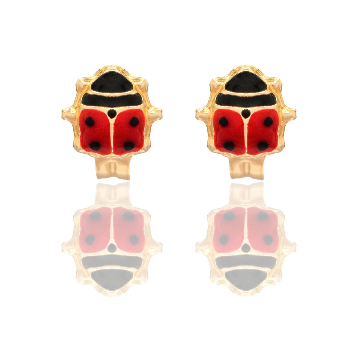 Orecchini Oro Giallo Oro 18 carati Coccinella Smalto Nero, Smalto rosso 