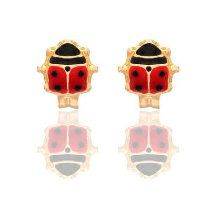 Orecchini Oro Giallo Oro 18 carati Coccinella Smalto Nero, Smalto rosso 