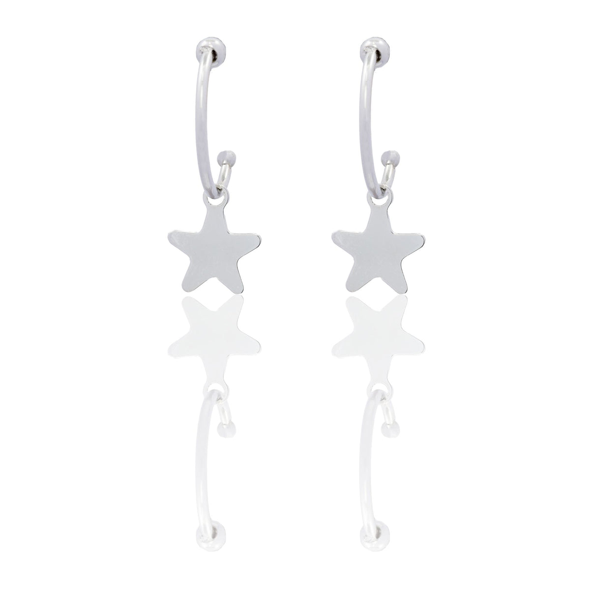 Orecchini Oro Bianco Oro 18 carati Cerchietto Stella Solo Oro