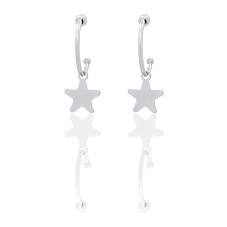 Orecchini Oro Bianco Oro 18 carati Cerchietto Stella Solo Oro