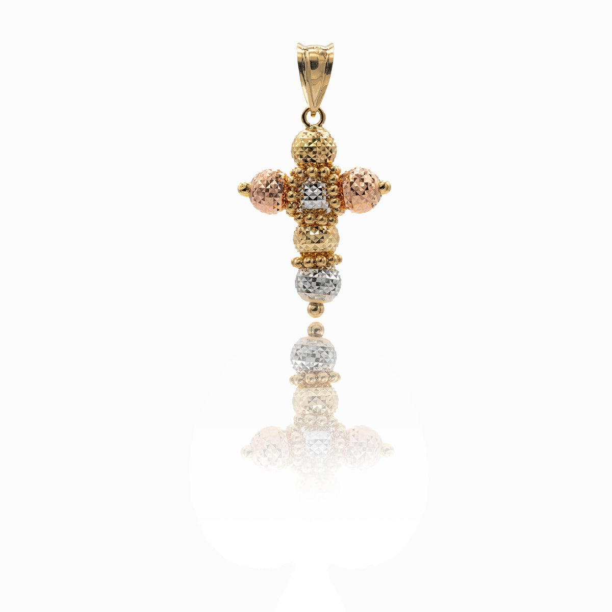 Ciondolo Oro Giallo, Oro Bianco, Oro Rosa Oro 18 carati Croce Milleluci Solo Oro cm.3,5x2; Sfera diam. mm. 6