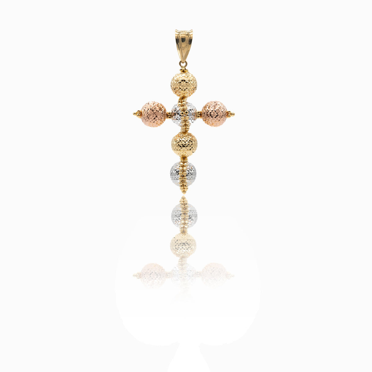 Ciondolo Oro Bianco, Oro Giallo, Oro Rosa Oro 18 carati Croce Milleluci Solo Oro cm.6x3,7; Sfera diam. mm 10