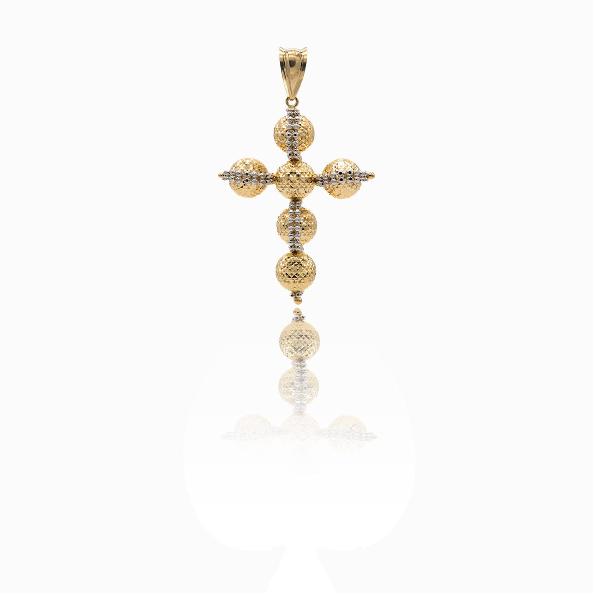 Ciondolo Oro Giallo Oro Bianco Oro 18 carati Croce Milleluci Solo Oro cm.6x3,7; Sfera diam. mm 10