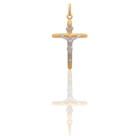 Ciondolo Oro Giallo Oro Bianco Oro 18 carati Croce Con Cristo   Solo Oro cm.3,7x2