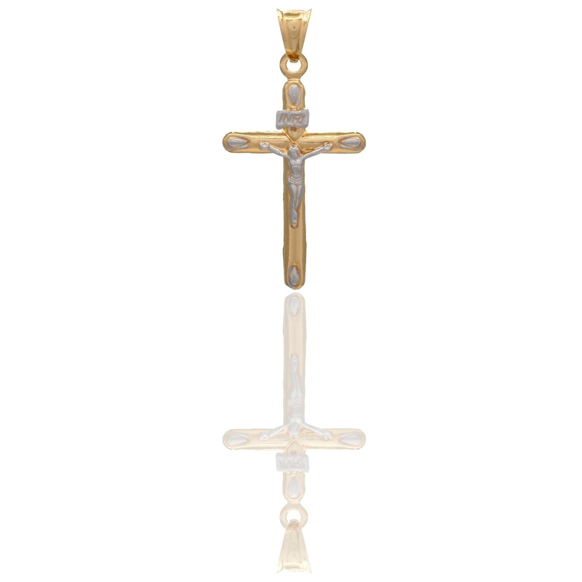 Ciondolo Oro Giallo Oro Bianco Oro 18 carati Croce Cristo 3D Inri Solo Oro cm.3,6x1,9