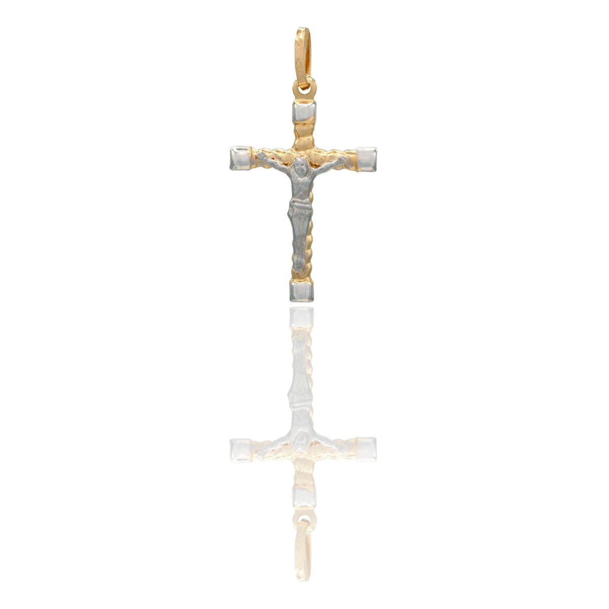 Ciondolo Oro Giallo Oro Bianco Oro 18 carati Croce Cristo Tronchetto Solo Oro cm.4,5x2,6