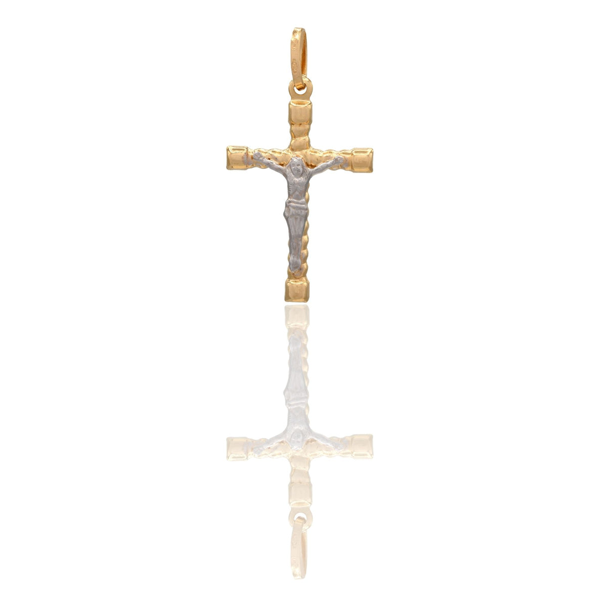 Ciondolo Oro Giallo Oro Bianco Oro 18 carati Croce Cristo Tronchetto Solo Oro cm.3,6x2