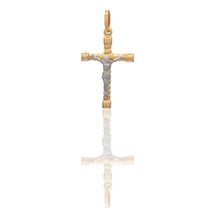 Ciondolo Oro Giallo Oro Bianco Oro 18 carati Croce Cristo Tronchetto Solo Oro cm.3,6x2