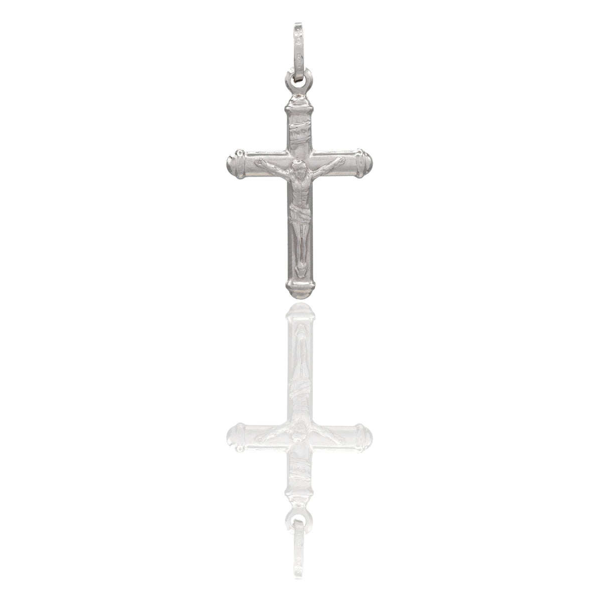 Ciondolo Oro Bianco Oro 18 carati Croce Cristo bombata Solo Oro