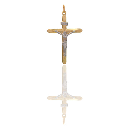 Ciondolo Oro Giallo Oro Bianco Oro 18 carati Croce Cristo bombata Solo Oro cm.4,5x2,6