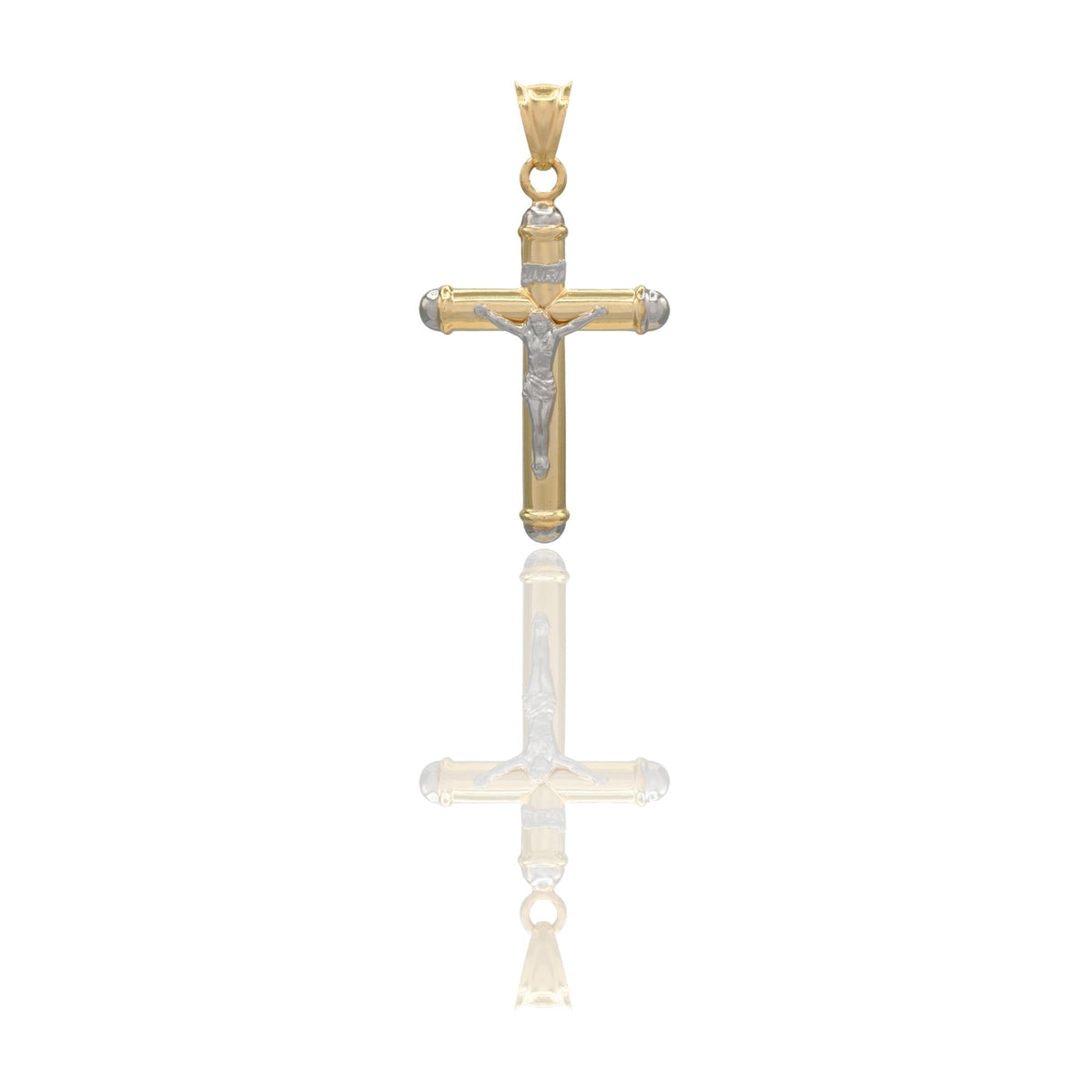 Ciondolo Oro Giallo Oro Bianco Oro 18 carati Croce Cristo bombata Solo Oro cm.3,1x1,7