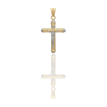 Ciondolo Oro Giallo Oro Bianco Oro 18 carati Croce Cristo bombata Solo Oro cm.3,1x1,7