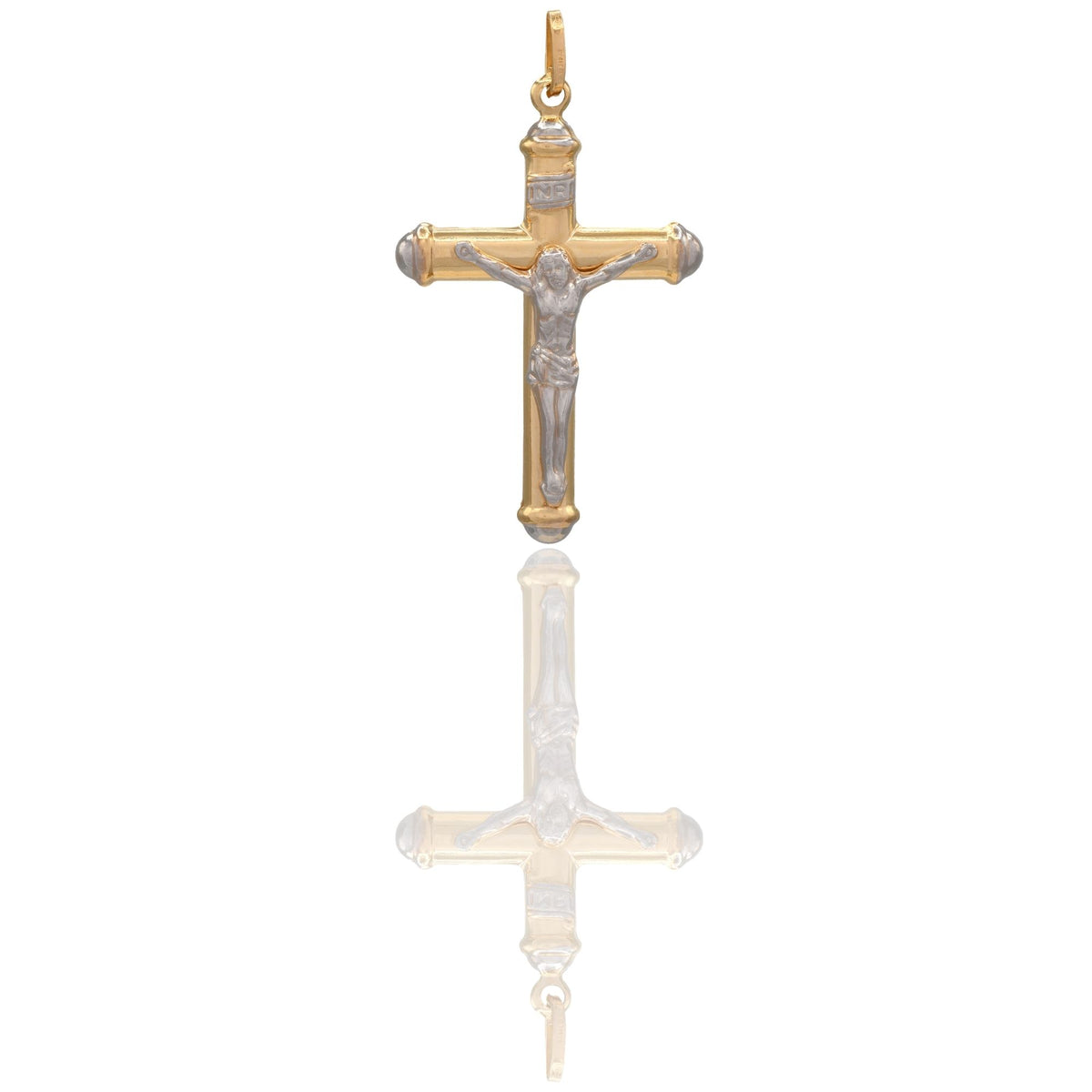 Ciondolo Oro Giallo Oro Bianco Oro 18 carati Croce Cristo Pagnottella Solo Oro cm.3,6x2