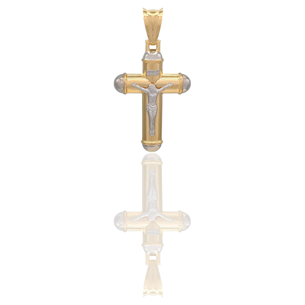 Ciondolo Oro Giallo Oro Bianco Oro 18 carati Croce Cristo Pagnottella Solo Oro cm.5,8x3