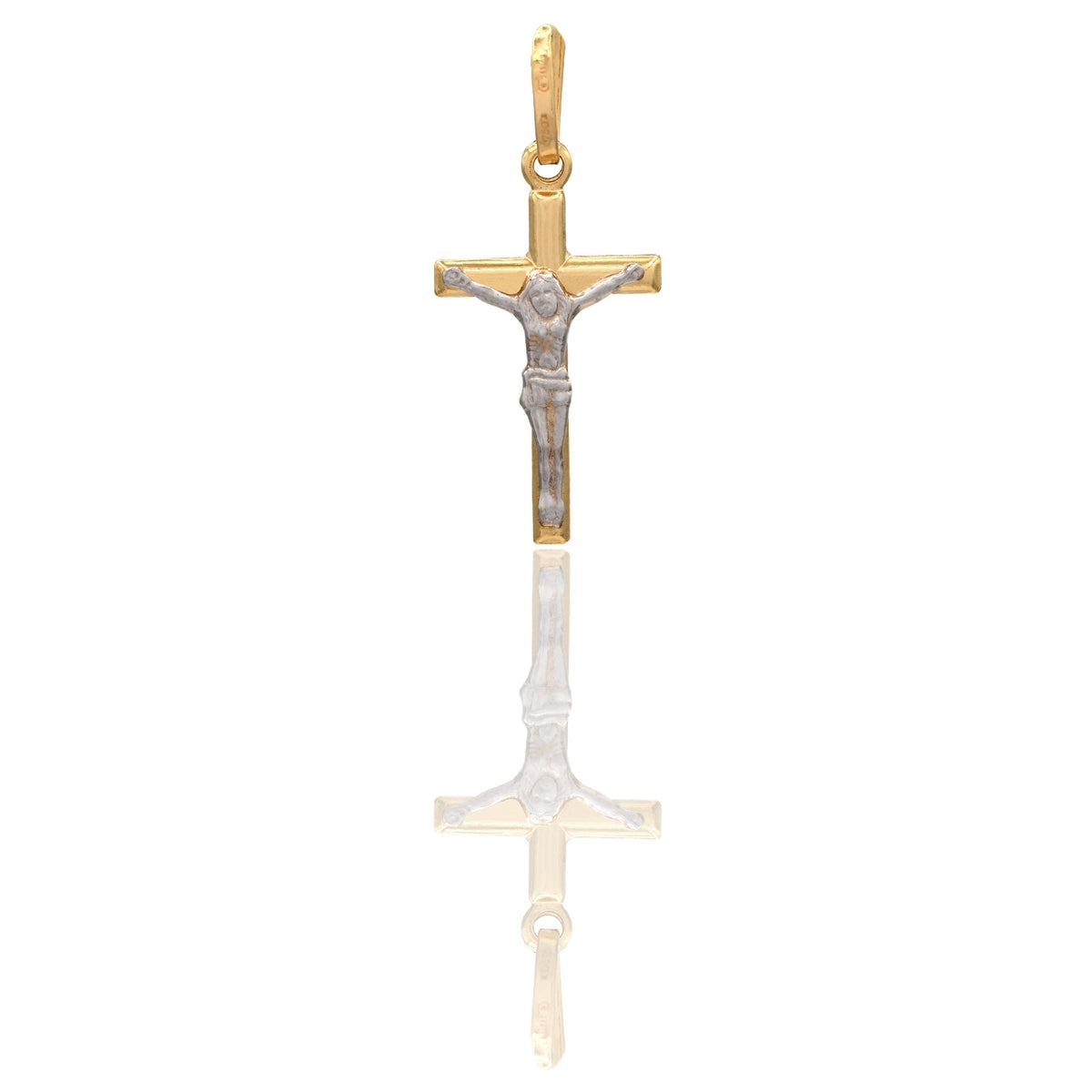 Ciondolo Oro Giallo Oro Bianco Oro 18 carati Croce Cristo Tubolare Solo Oro cm.3,2x 1,5