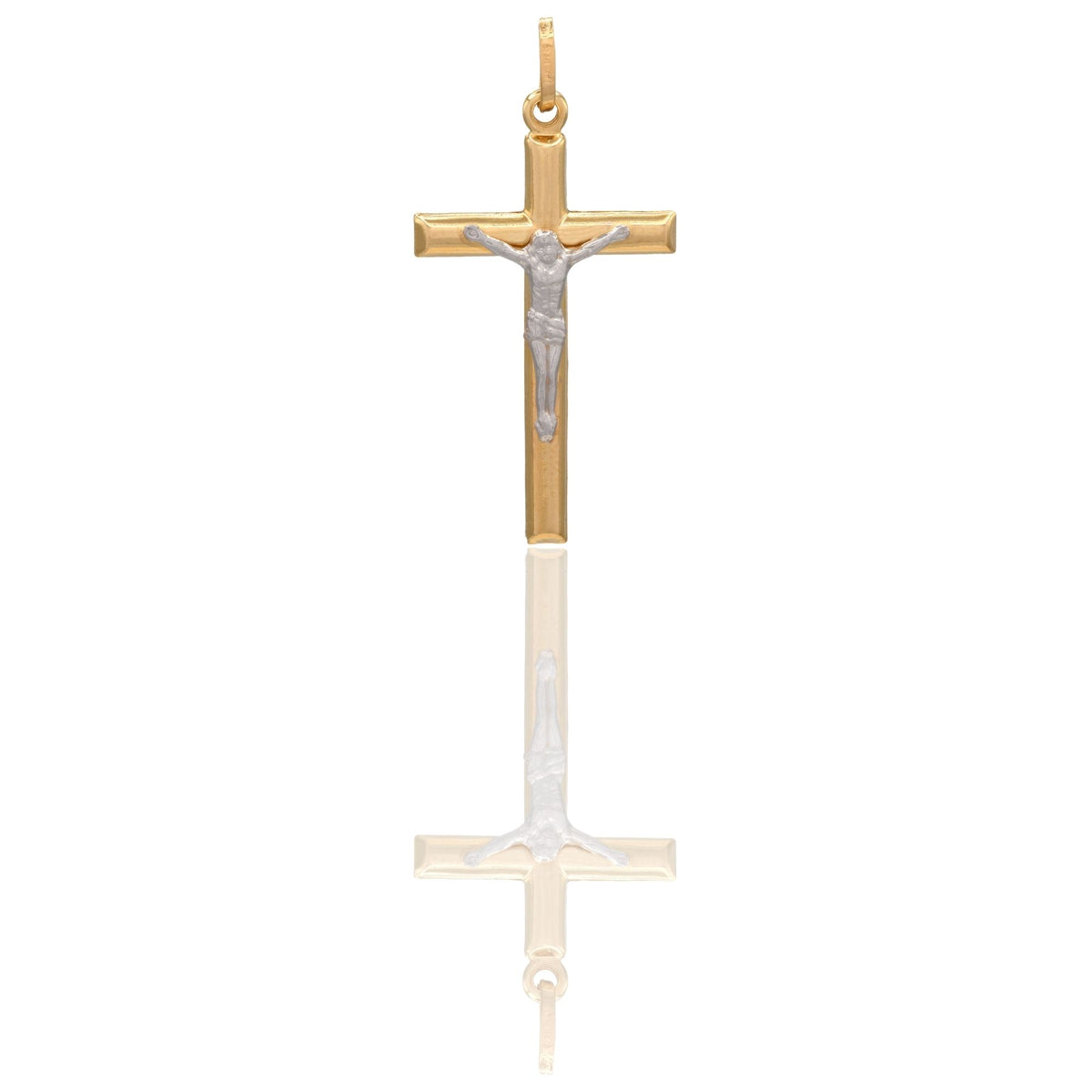 Ciondolo Oro Giallo Oro Bianco Oro 18 carati Croce Cristo Tubolare Solo Oro cm.4x2