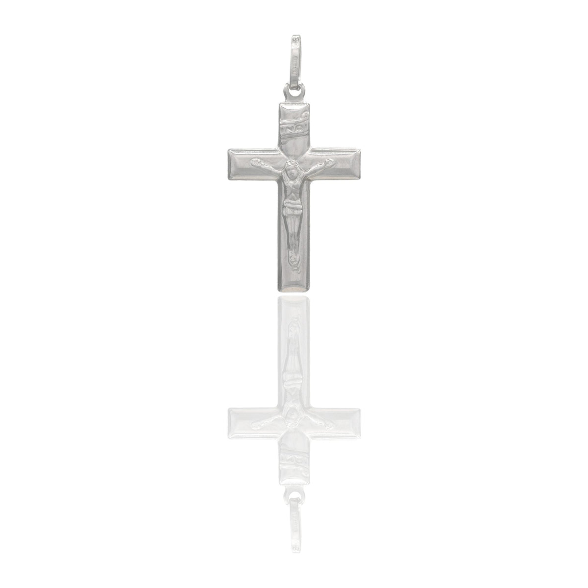 Ciondolo Oro Bianco Oro 18 carati Croce Piatta Cristo 3D Inri Solo Oro