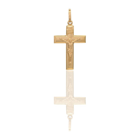 Ciondolo Oro Giallo Oro 18 carati Croce Piatta Cristo 3D Inri Solo Oro cm.3,2x1,7
