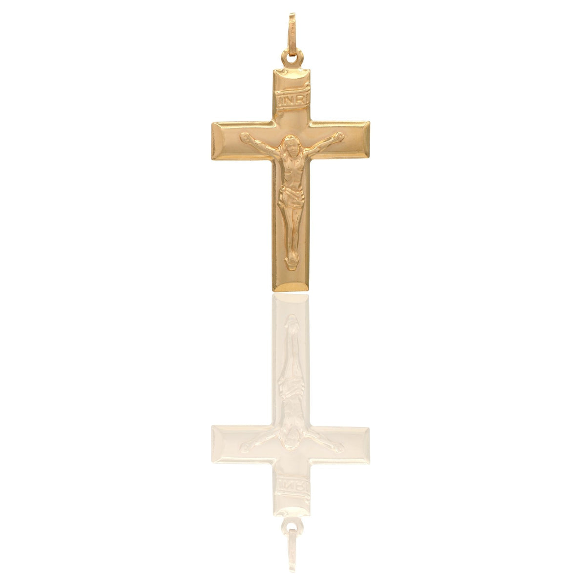 Ciondolo Oro Giallo Oro 18 carati Croce Piatta Cristo 3D Inri Solo Oro cm.4,4x2,5