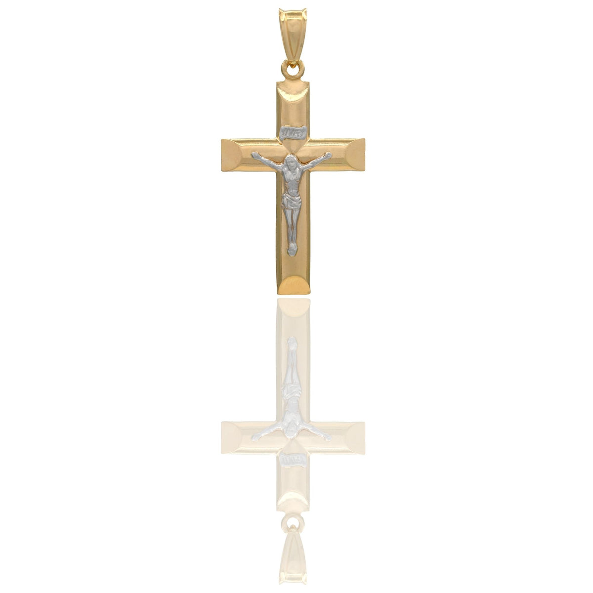 Ciondolo Oro Giallo Oro Bianco Oro 18 carati Croce Piatta Cristo 3D Inri Solo Oro cm.5x2,5
