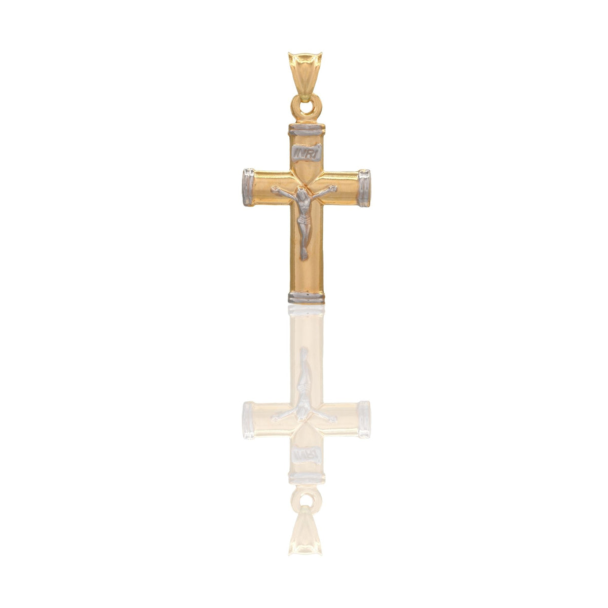 Ciondolo Oro Giallo Oro Bianco Oro 18 carati Croce Piatta Cristo 3D Inri Solo Oro cm.3,5x1,9