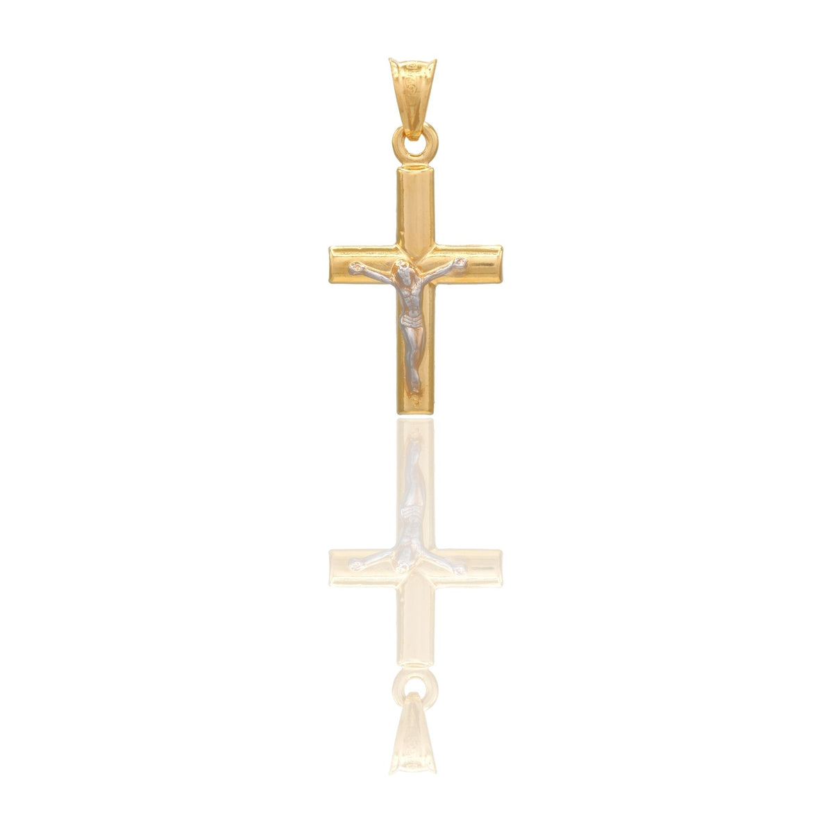 Ciondolo Oro Giallo Oro Bianco Oro 18 carati Croce Cristo Bombato Solo Oro cm.2,7x1,4