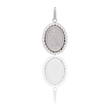 Ciondolo Oro Bianco Oro 18 carati Miracolosa Schiacciata Con Contorno Zirconi Bianchi cm.2,3