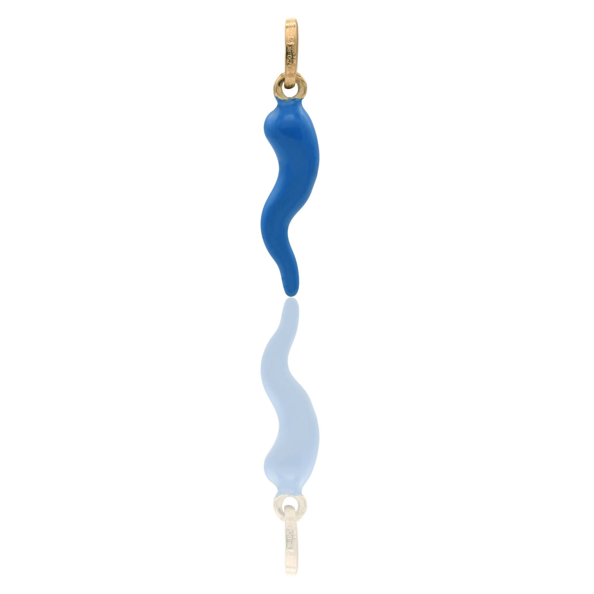 Ciondolo Oro Giallo Oro 18 carati Corno Portafortuna Smalto blu cm.2,8