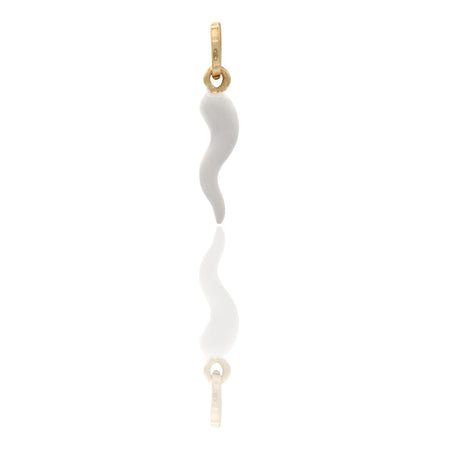 Ciondolo Oro Giallo Oro 18 carati Corno Portafortuna Smalto bianco cm.2,5