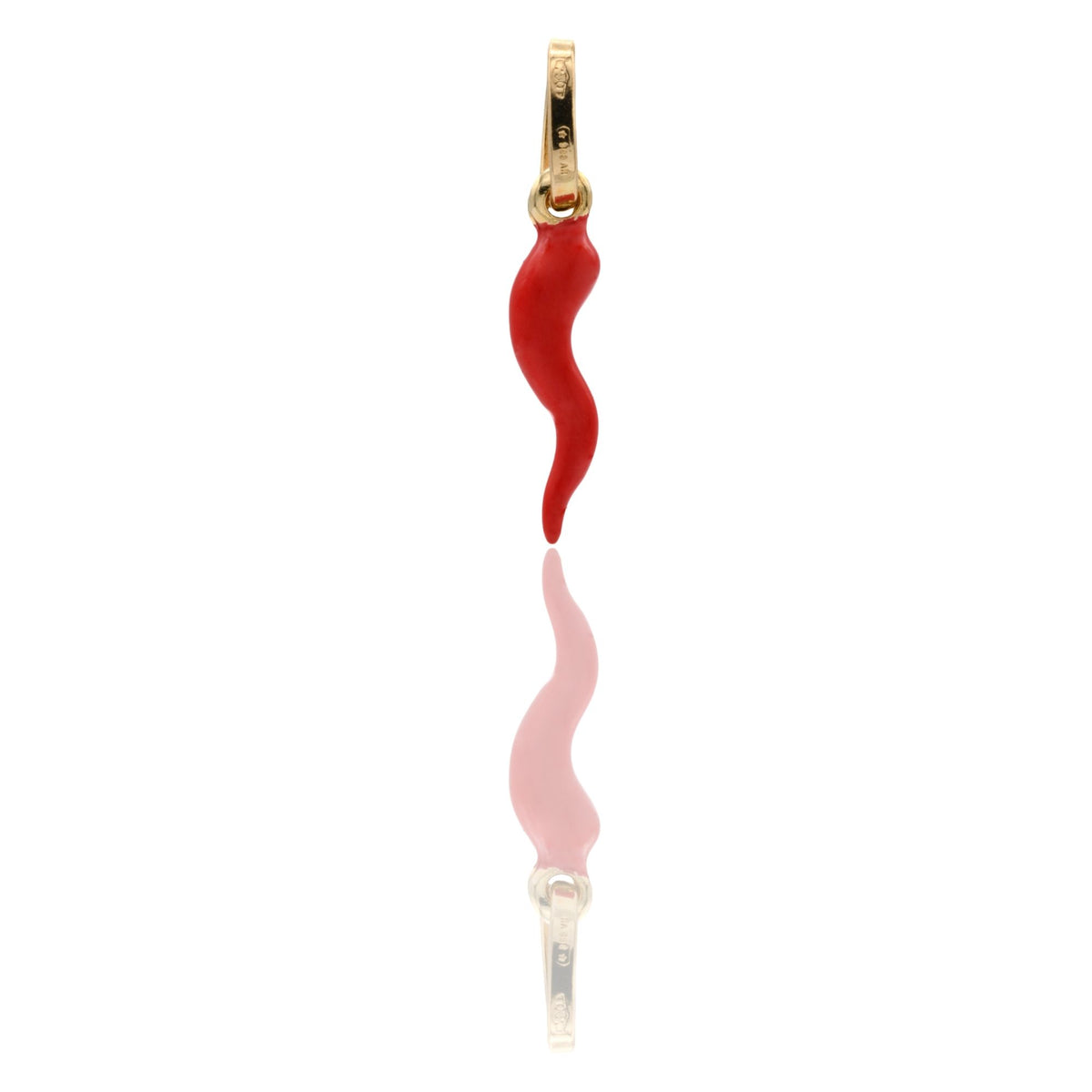 Ciondolo Oro Giallo Oro 18 carati Corno Portafortuna Smalto rosso cm.2,1