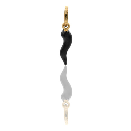 Ciondolo Oro Giallo Oro 18 carati Corno Portafortuna Smalto Nero cm.2.5