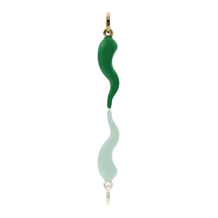 Ciondolo Oro Giallo Oro 18 carati Corno Portafortuna Smalto verde cm.2,8
