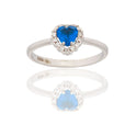 Anello Oro Bianco Oro 18 carati Cuore Centro E Contorno Zirconi Bianchi, Zircone Blu 