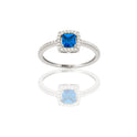 Anello Oro Bianco Oro 18 carati Quadrato Centro E Contorno Zirconi Bianchi, Zircone Blu 
