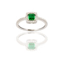 Anello Oro Bianco Oro 18 carati Quadrato Centro E Contorno Zirconi Bianchi, Zircone Verde 