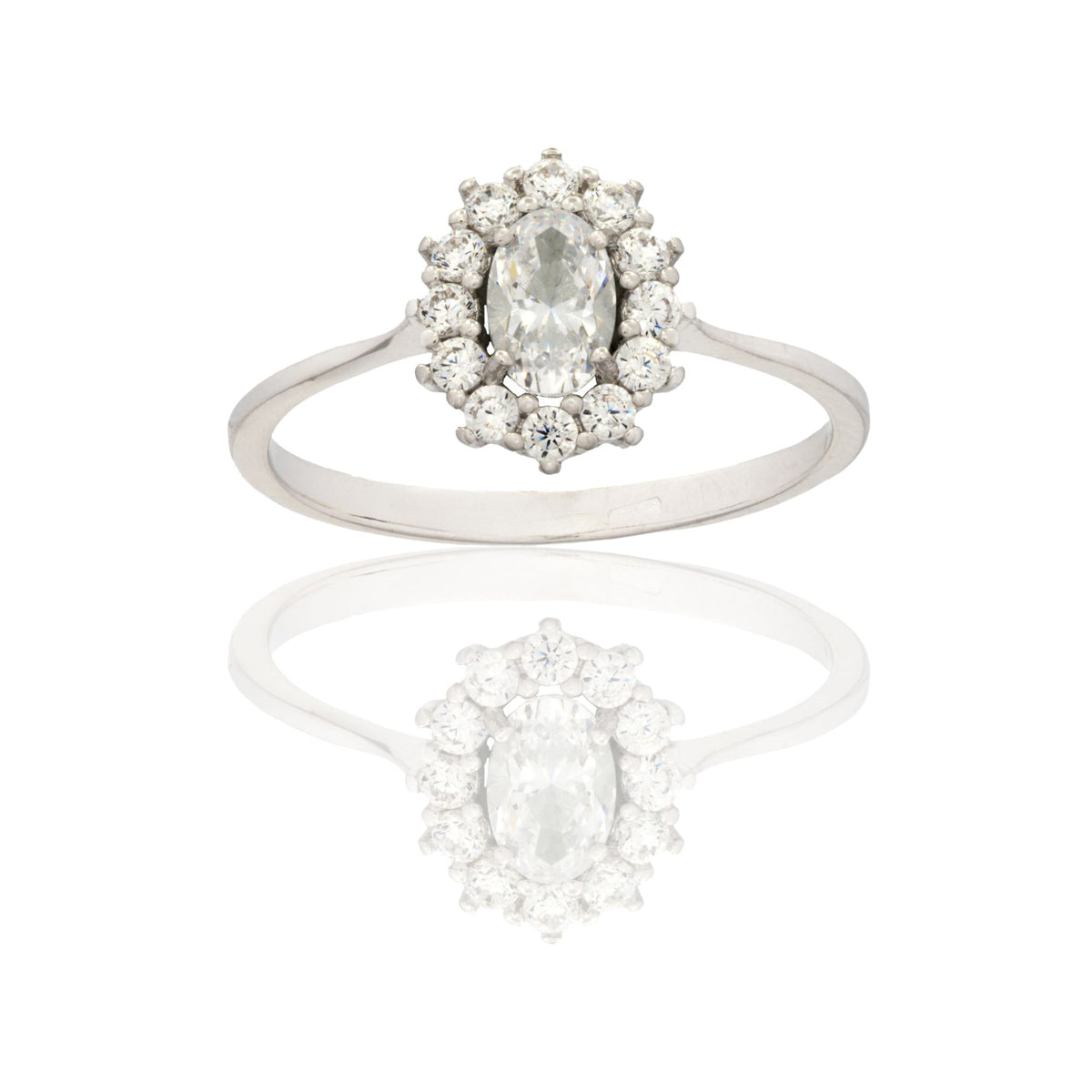 Anello Oro Bianco Oro 18 carati Modello Kate Centro E Contorno Zirconi Bianchi, Zircone Bianco 