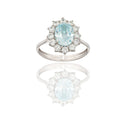 Anello Oro Bianco Oro 18 carati Modello Kate Centro E Contorno Zirconi Bianchi, Zircone Azzurro 