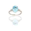 Anello Oro Bianco Oro 18 carati Solitario Con Mezzo Pave' Zirconi Bianchi, Zircone Azzurro 