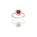 Anello Oro Bianco Oro 18 carati Quadrato Centro E Contorno Zirconi Bianchi, Zircone Rosso 