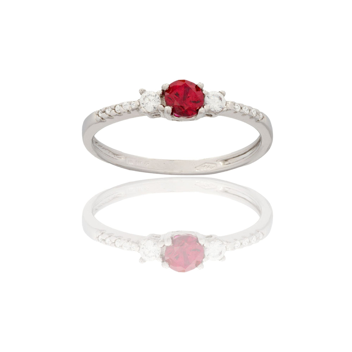 Anello Oro Bianco Oro 18 carati Mezza Veretta Con Centrale Zirconi Bianchi, Zircone Rosso spessore gambo mm. 1,7  spessore pietre 4