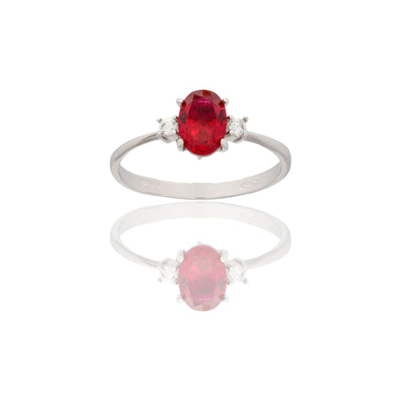 Anello Oro Bianco Oro 18 carati Solitario  Zirconi Bianchi, Zircone Rosso 