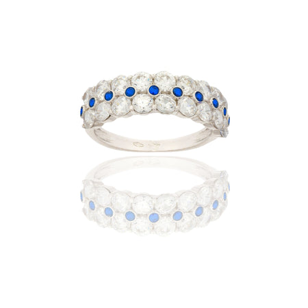 Anello Oro Bianco Oro 18 carati Veretta  Zirconi Bianchi, Zirconi Blu spessore gambo mm. 2,2  spessore pietre 6,5
