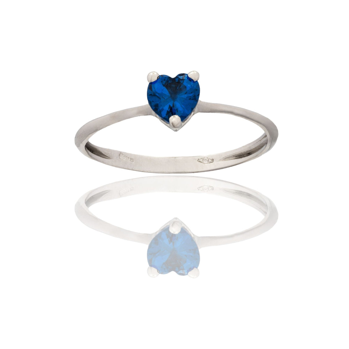 Anello Oro Bianco Oro 18 carati Solitario Cuore  Zircone Blu, Zirconi Bianchi spessore gambo mm. 1,9  spessore pietre 5,6